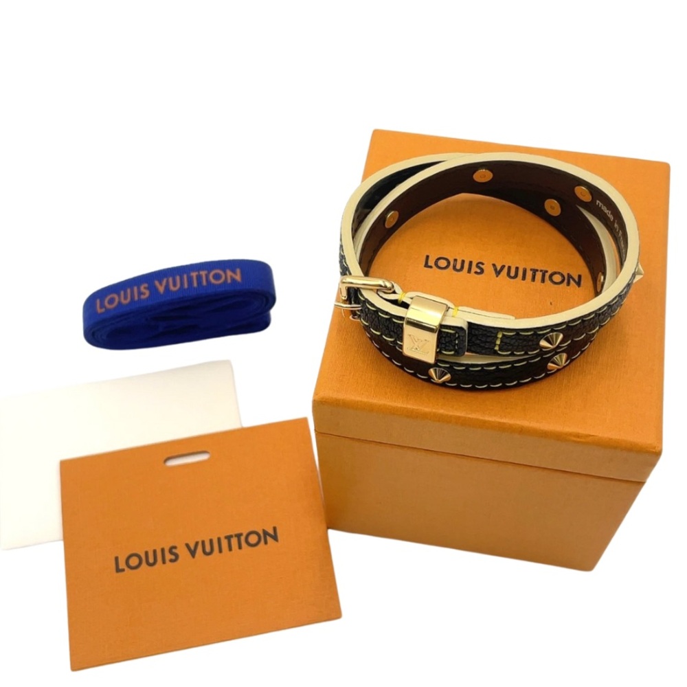 Louis Vuitton Suhali Black Leather Studded Bracelet Like New With Box & LV Pouch